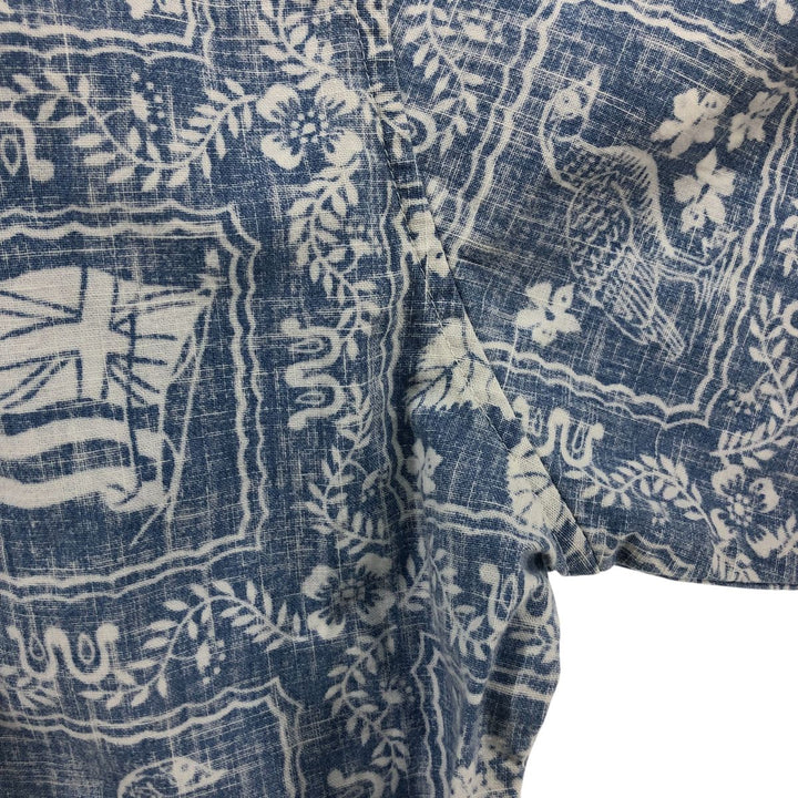 80'S Reyn Spooner Gold Tag All-Over Print Pullover Button-Down Hawaiian Aloha Shirt Men's S Size Vintage cotton Blue type light blue Vintage Second Hand