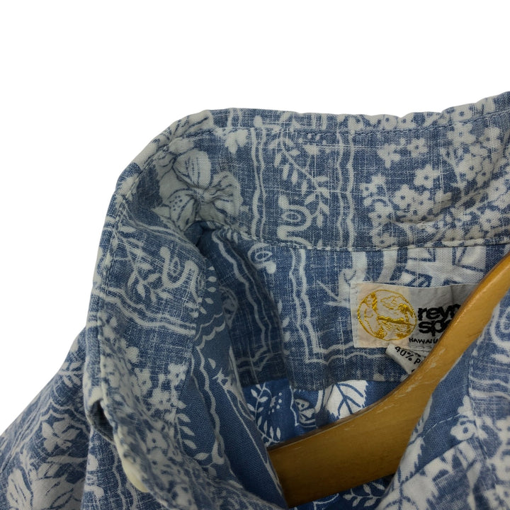80'S Reyn Spooner Gold Tag All-Over Print Pullover Button-Down Hawaiian Aloha Shirt Men's S Size Vintage cotton Blue type light blue Vintage Second Hand