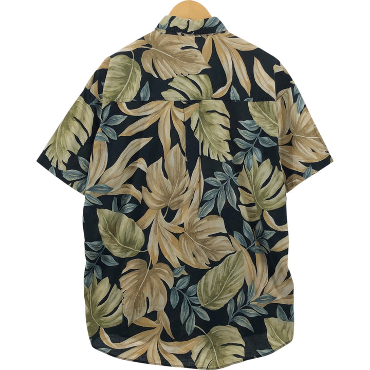 90'S Ralph Lauren Chaps, Leaf Pattern Button-down Hawaiian Aloha Shirt, Men's Size L, Vintage cotton black type Vintage Second Hand