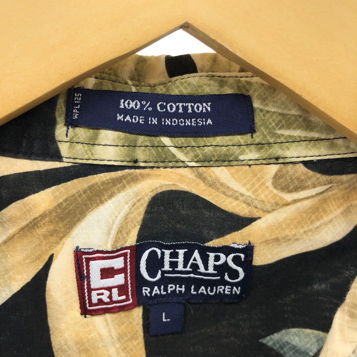 90'S Ralph Lauren Chaps, Leaf Pattern Button-down Hawaiian Aloha Shirt, Men's Size L, Vintage cotton black type Vintage Second Hand