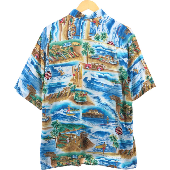 00'S Reyn Spooner THE BEACH BOYS all-over print rayon Hawaiian aloha shirt box shirt made in Hawaii men's size L Rayon Blue type light blue Vintage Second Hand