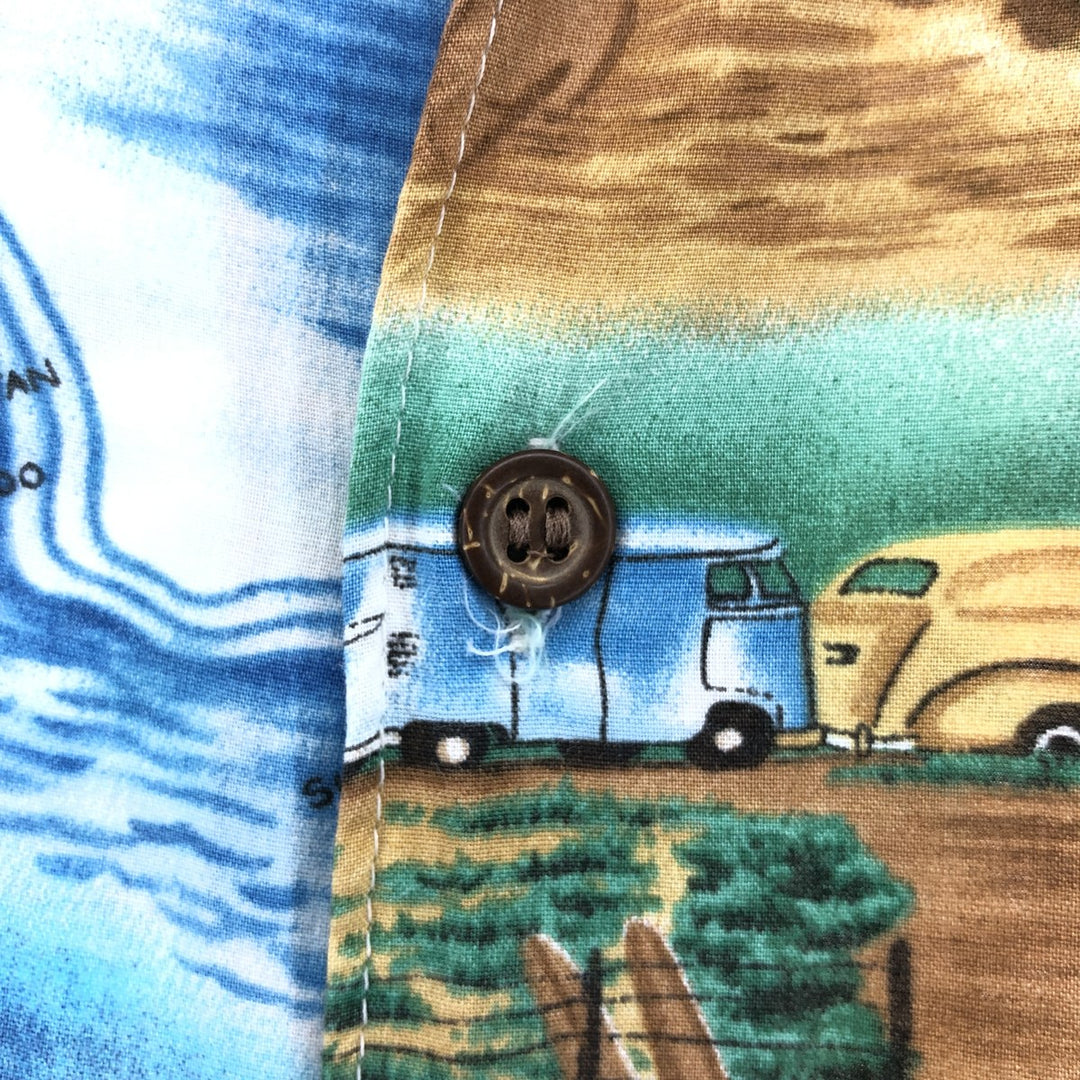 00'S Reyn Spooner THE BEACH BOYS all-over print rayon Hawaiian aloha shirt box shirt made in Hawaii men's size L Rayon Blue type light blue Vintage Second Hand