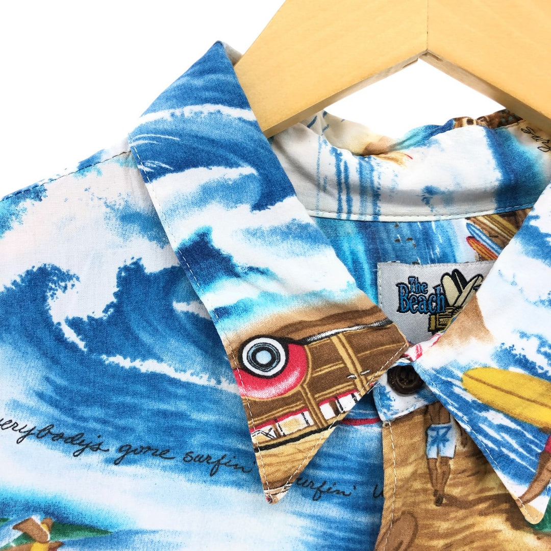 00'S Reyn Spooner THE BEACH BOYS all-over print rayon Hawaiian aloha shirt box shirt made in Hawaii men's size L Rayon Blue type light blue Vintage Second Hand
