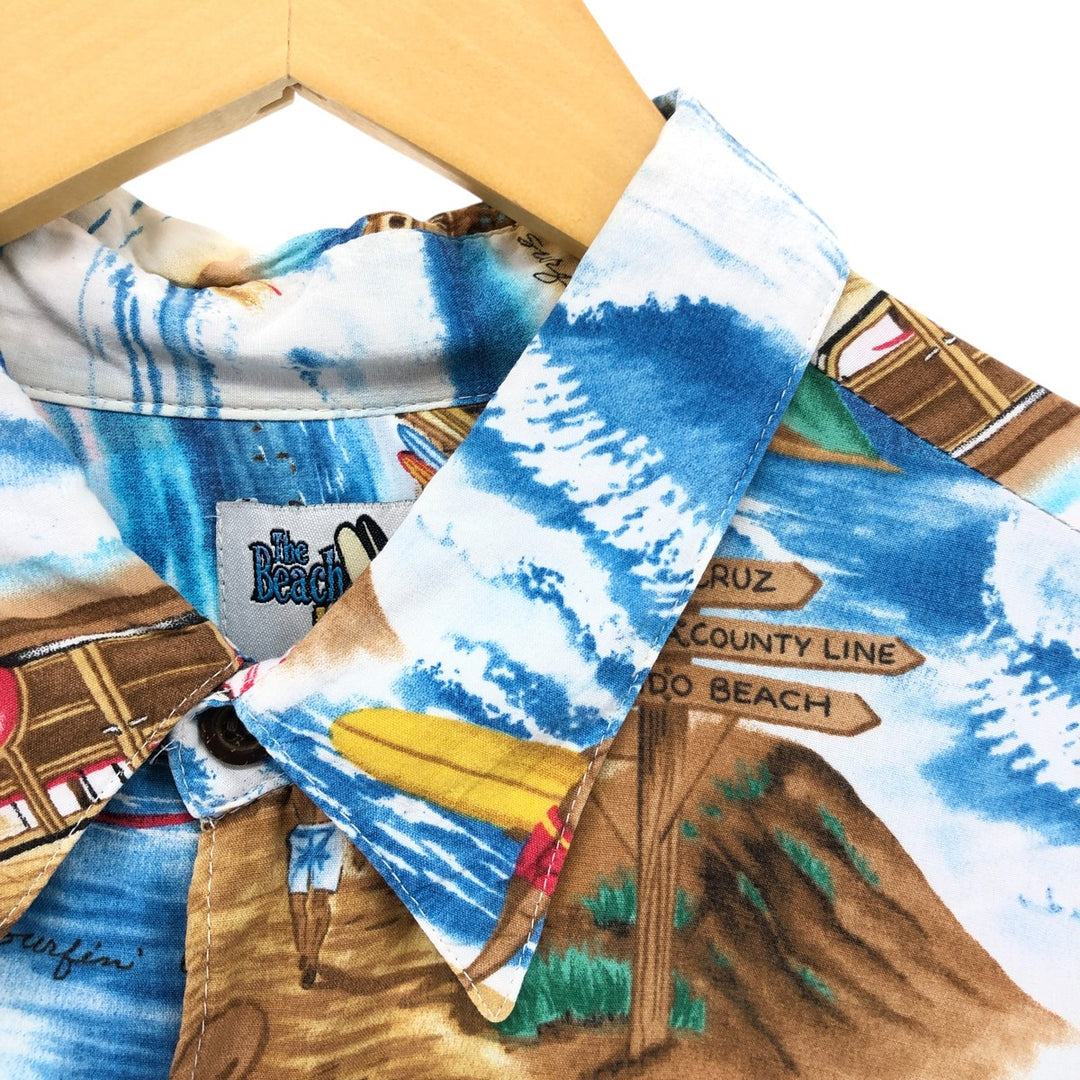 00'S Reyn Spooner THE BEACH BOYS all-over print rayon Hawaiian aloha shirt box shirt made in Hawaii men's size L Rayon Blue type light blue Vintage Second Hand