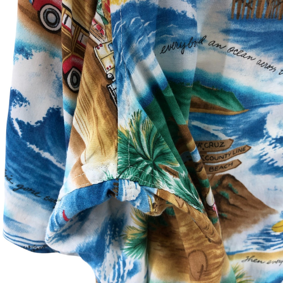 00'S Reyn Spooner THE BEACH BOYS all-over print rayon Hawaiian aloha shirt box shirt made in Hawaii men's size L Rayon Blue type light blue Vintage Second Hand