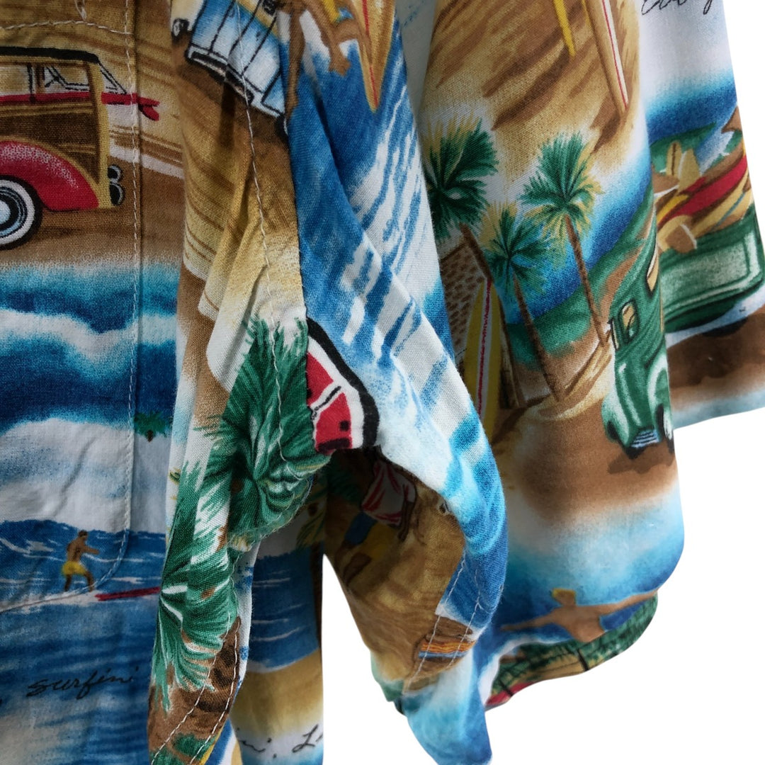 00'S Reyn Spooner THE BEACH BOYS all-over print rayon Hawaiian aloha shirt box shirt made in Hawaii men's size L Rayon Blue type light blue Vintage Second Hand