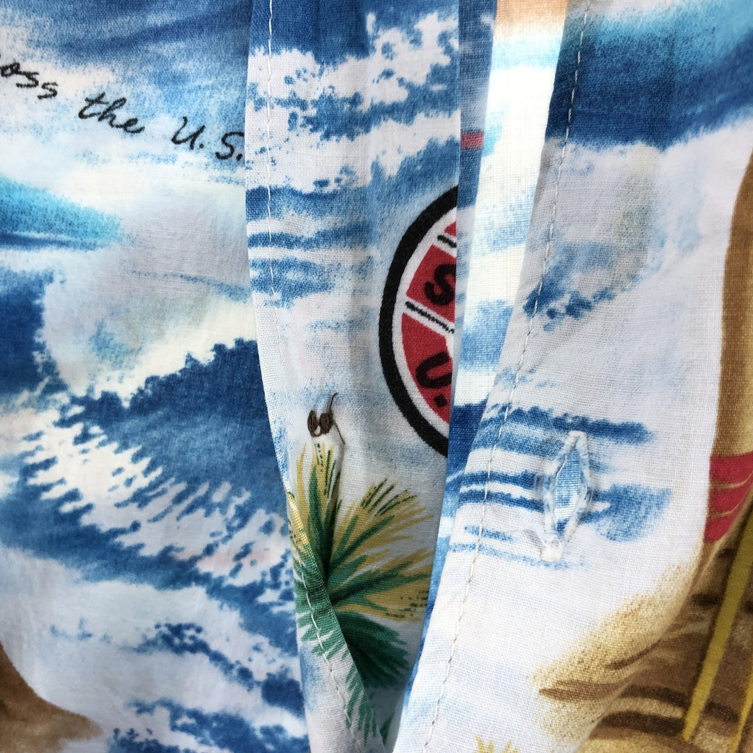 00'S Reyn Spooner THE BEACH BOYS all-over print rayon Hawaiian aloha shirt box shirt made in Hawaii men's size L Rayon Blue type light blue Vintage Second Hand