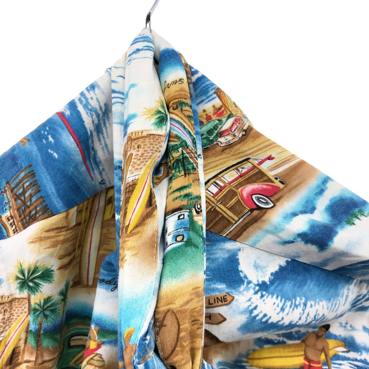 00'S Reyn Spooner THE BEACH BOYS all-over print rayon Hawaiian aloha shirt box shirt made in Hawaii men's size L Rayon Blue type light blue Vintage Second Hand