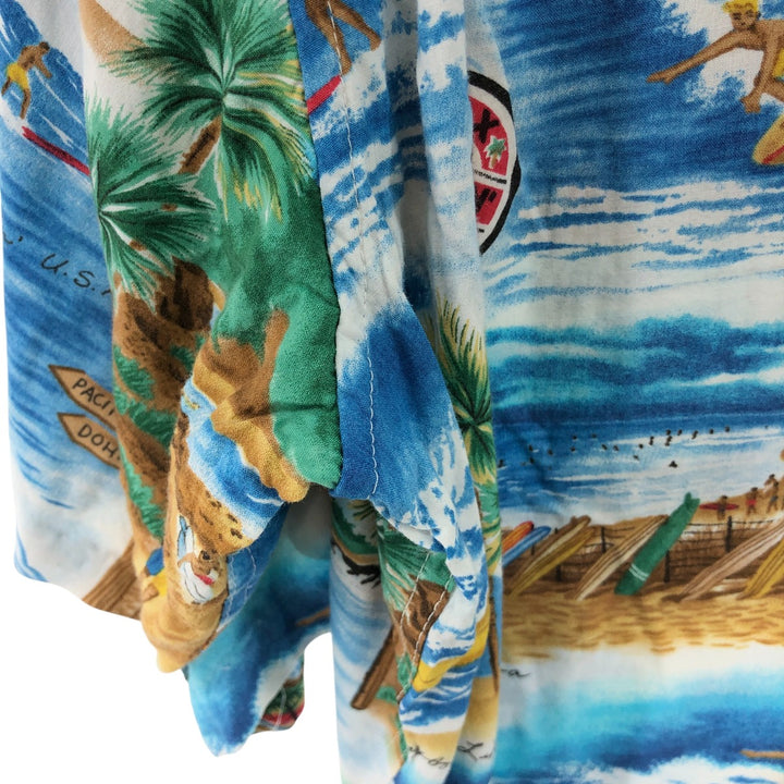 00'S Reyn Spooner THE BEACH BOYS all-over print rayon Hawaiian aloha shirt box shirt made in Hawaii men's size L Rayon Blue type light blue Vintage Second Hand