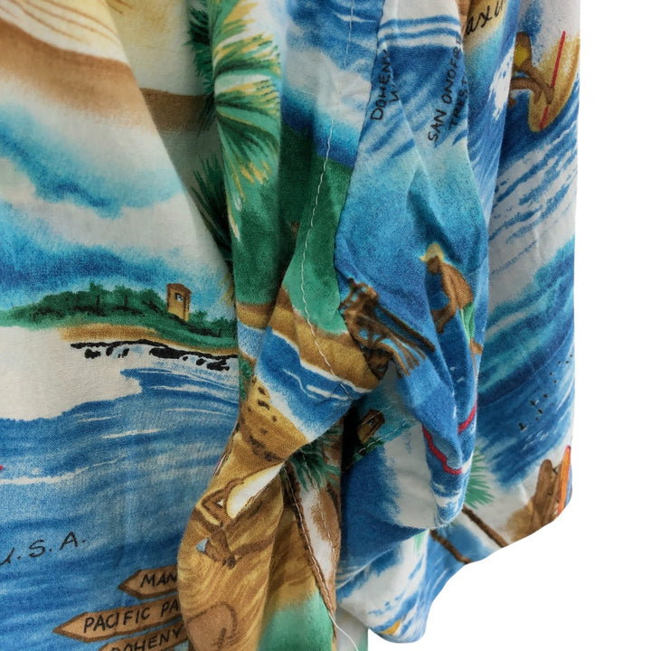 00'S Reyn Spooner THE BEACH BOYS all-over print rayon Hawaiian aloha shirt box shirt made in Hawaii men's size L Rayon Blue type light blue Vintage Second Hand