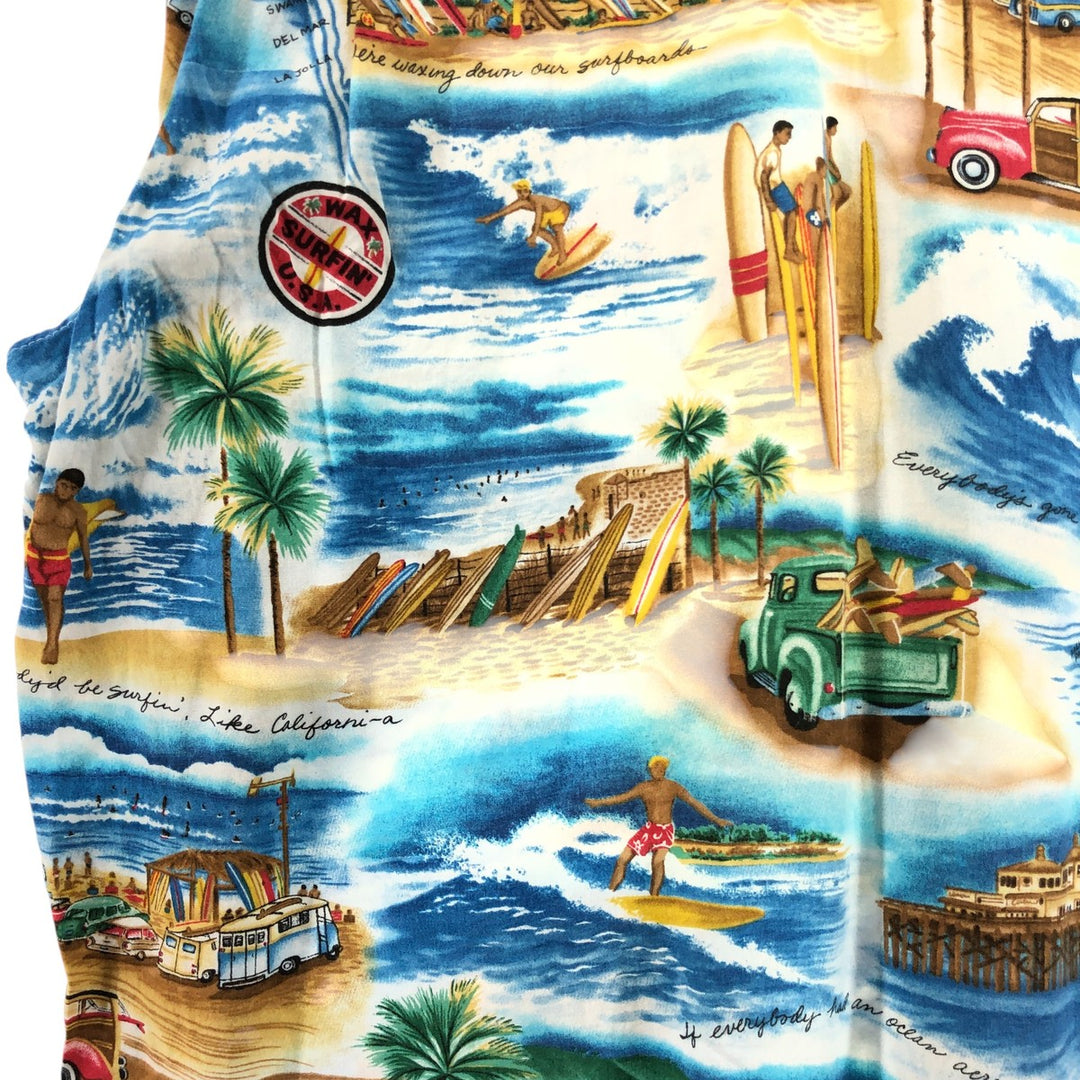 00'S Reyn Spooner THE BEACH BOYS all-over print rayon Hawaiian aloha shirt box shirt made in Hawaii men's size L Rayon Blue type light blue Vintage Second Hand