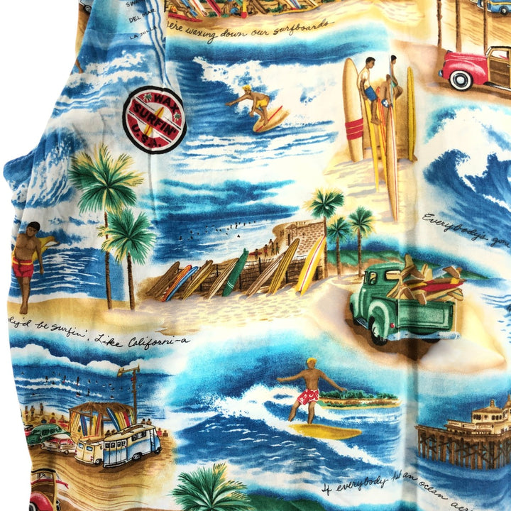 00'S Reyn Spooner THE BEACH BOYS all-over print rayon Hawaiian aloha shirt box shirt made in Hawaii men's size L Rayon Blue type light blue Vintage Second Hand