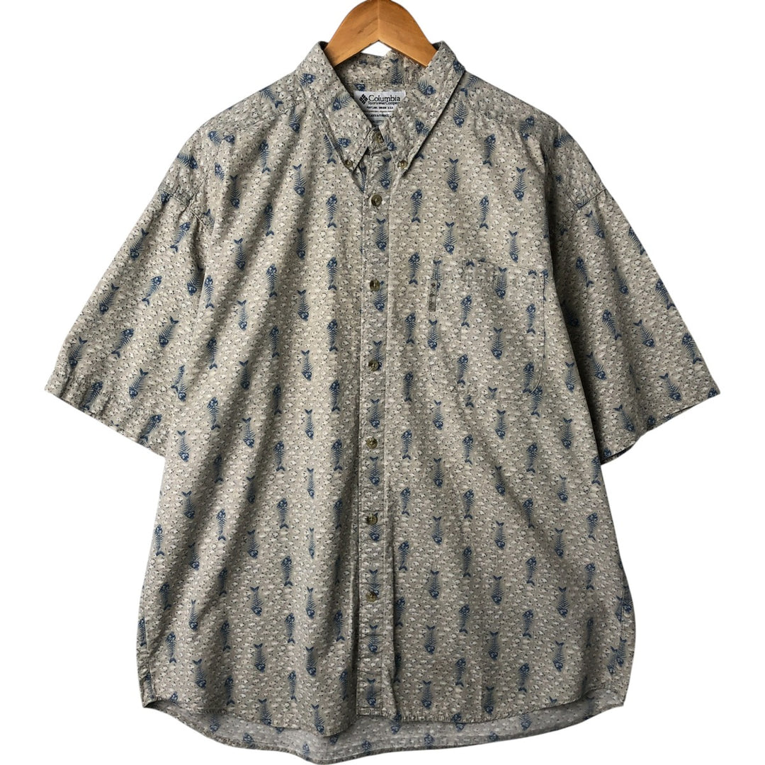 Columbia Sportswear Company Fish Pattern Short Sleeve Button Down Shirt Men's XL cotton gray type Vintage Second Hand