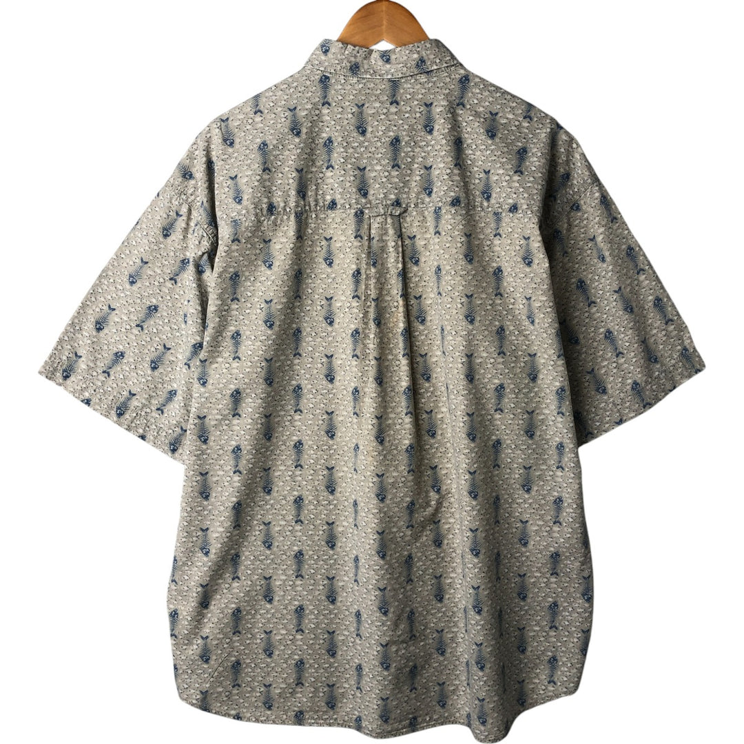 Columbia Sportswear Company Fish Pattern Short Sleeve Button Down Shirt Men's XL cotton gray type Vintage Second Hand