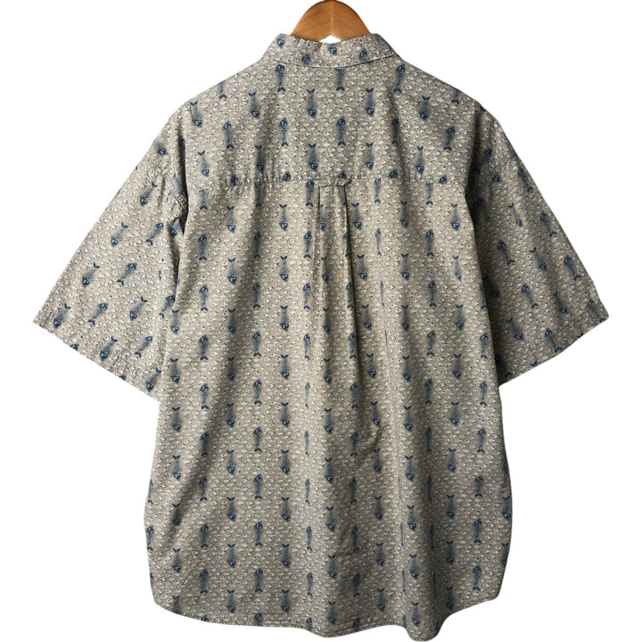 Columbia Sportswear Company Fish Pattern Short Sleeve Button Down Shirt Men's XL cotton gray type Vintage Second Hand
