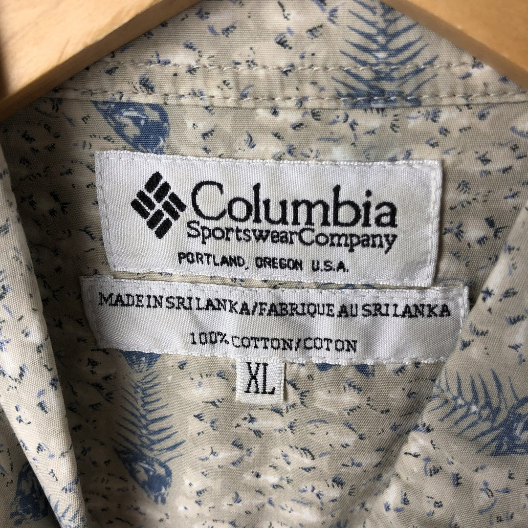 Columbia Sportswear Company Fish Pattern Short Sleeve Button Down Shirt Men's XL cotton gray type Vintage Second Hand