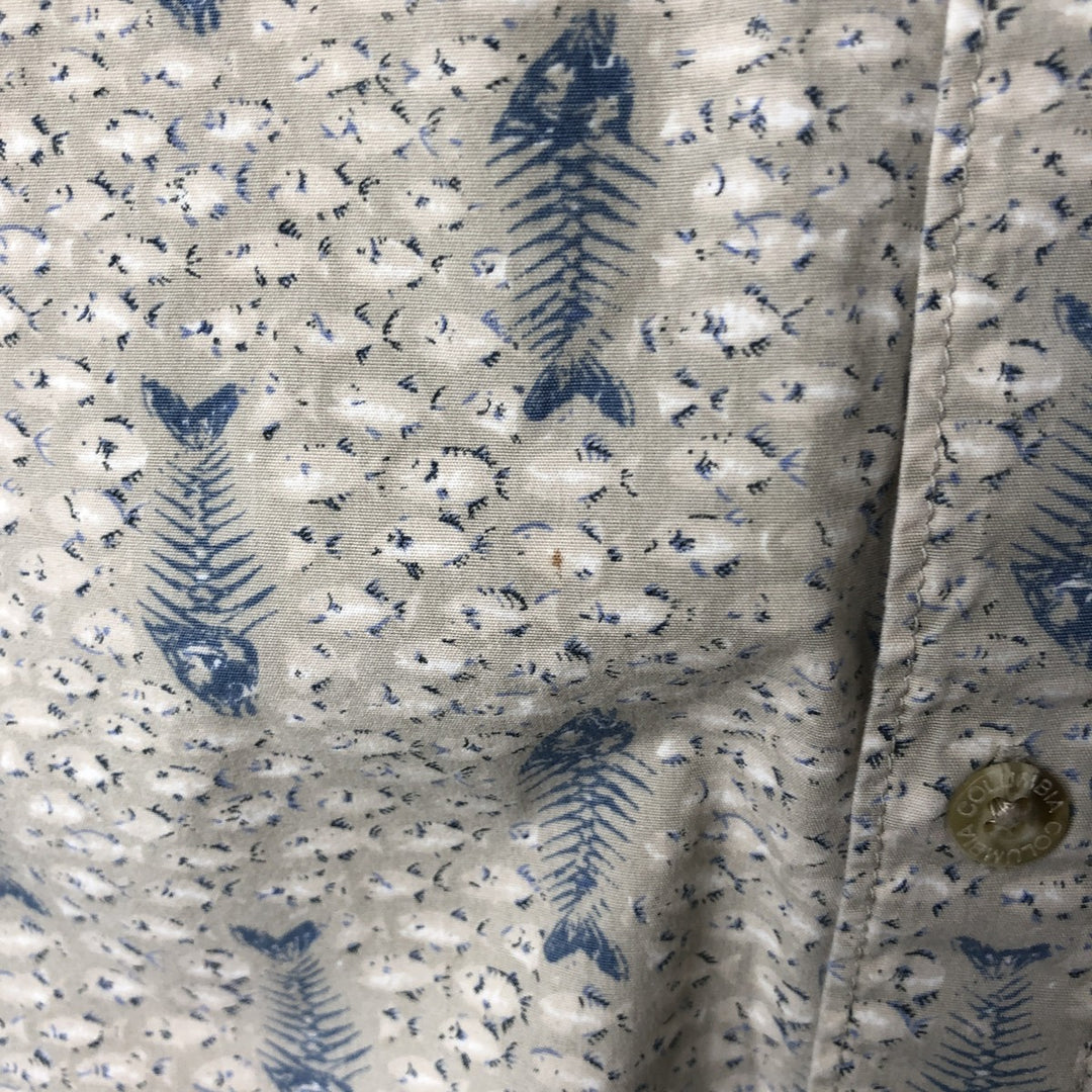 Columbia Sportswear Company Fish Pattern Short Sleeve Button Down Shirt Men's XL cotton gray type Vintage Second Hand