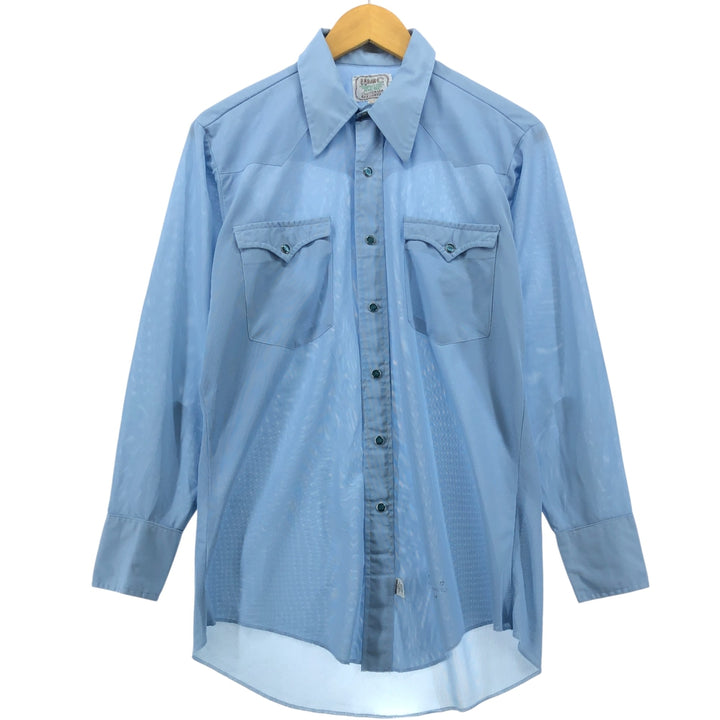 70'S H BAR C Long Sleeve Western Shirt, Men's M Size, Vintage polyester Blue type light blue Vintage Second Hand