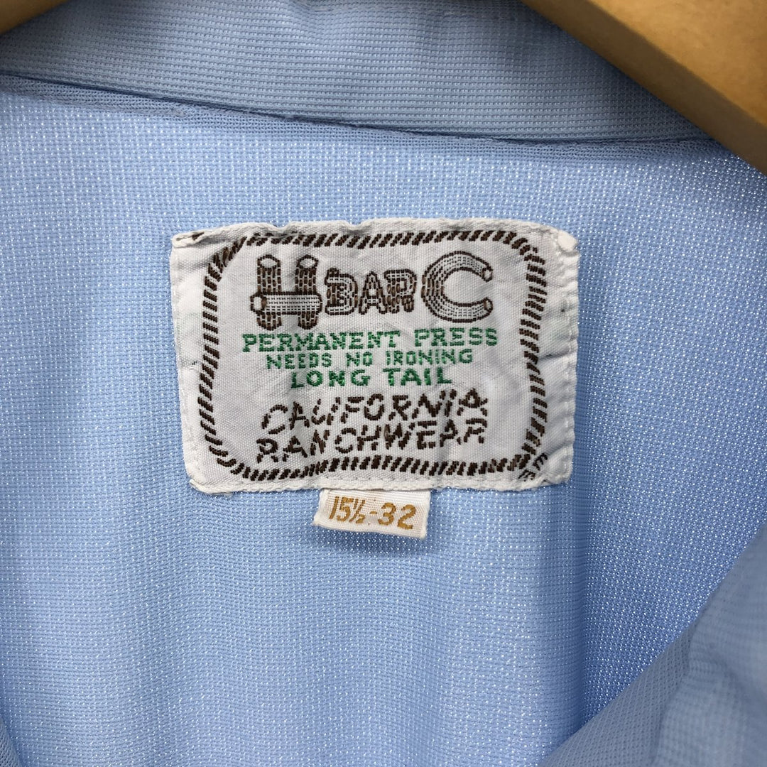70'S H BAR C Long Sleeve Western Shirt, Men's M Size, Vintage polyester Blue type light blue Vintage Second Hand