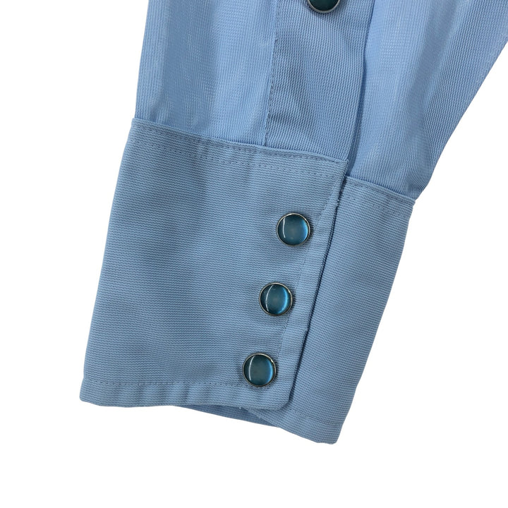 70'S H BAR C Long Sleeve Western Shirt, Men's M Size, Vintage polyester Blue type light blue Vintage Second Hand