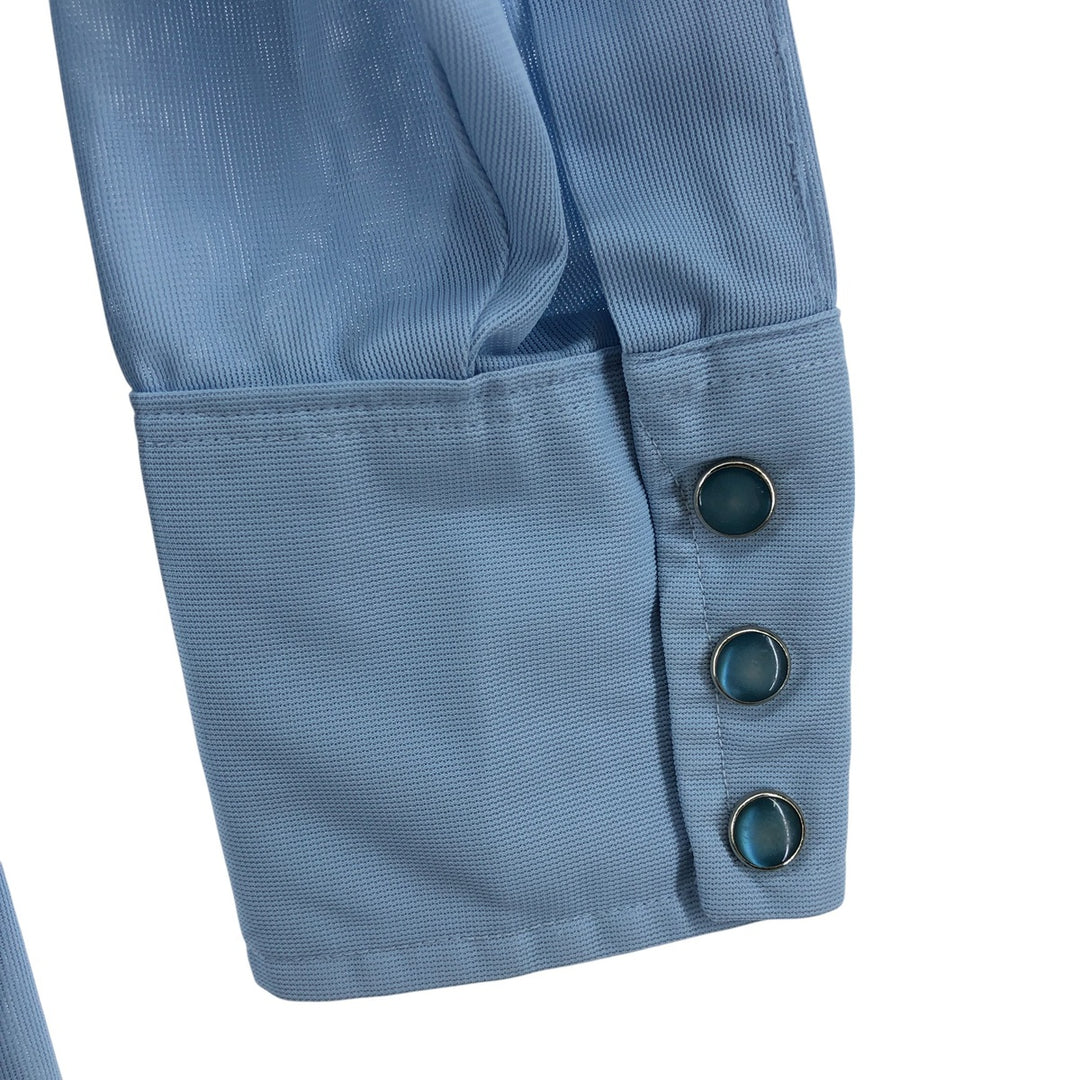 70'S H BAR C Long Sleeve Western Shirt, Men's M Size, Vintage polyester Blue type light blue Vintage Second Hand