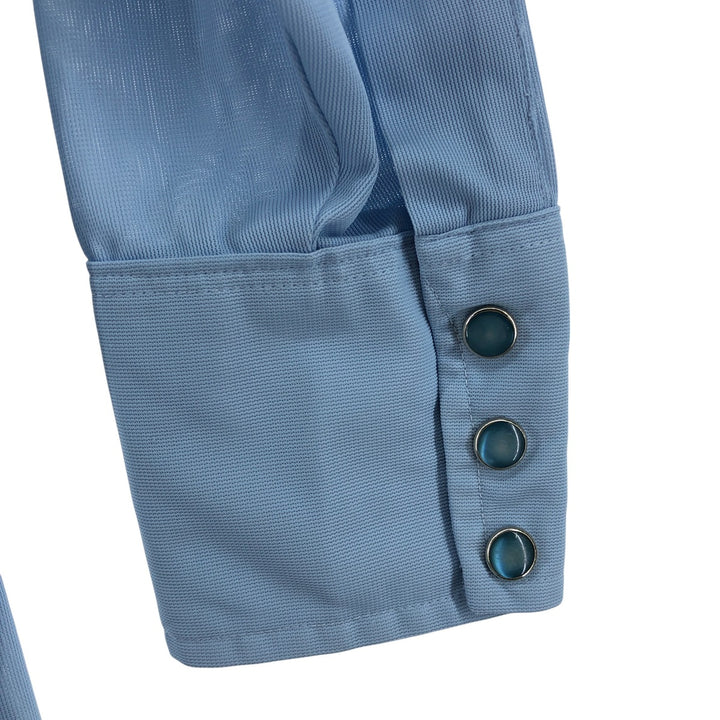 70'S H BAR C Long Sleeve Western Shirt, Men's M Size, Vintage polyester Blue type light blue Vintage Second Hand