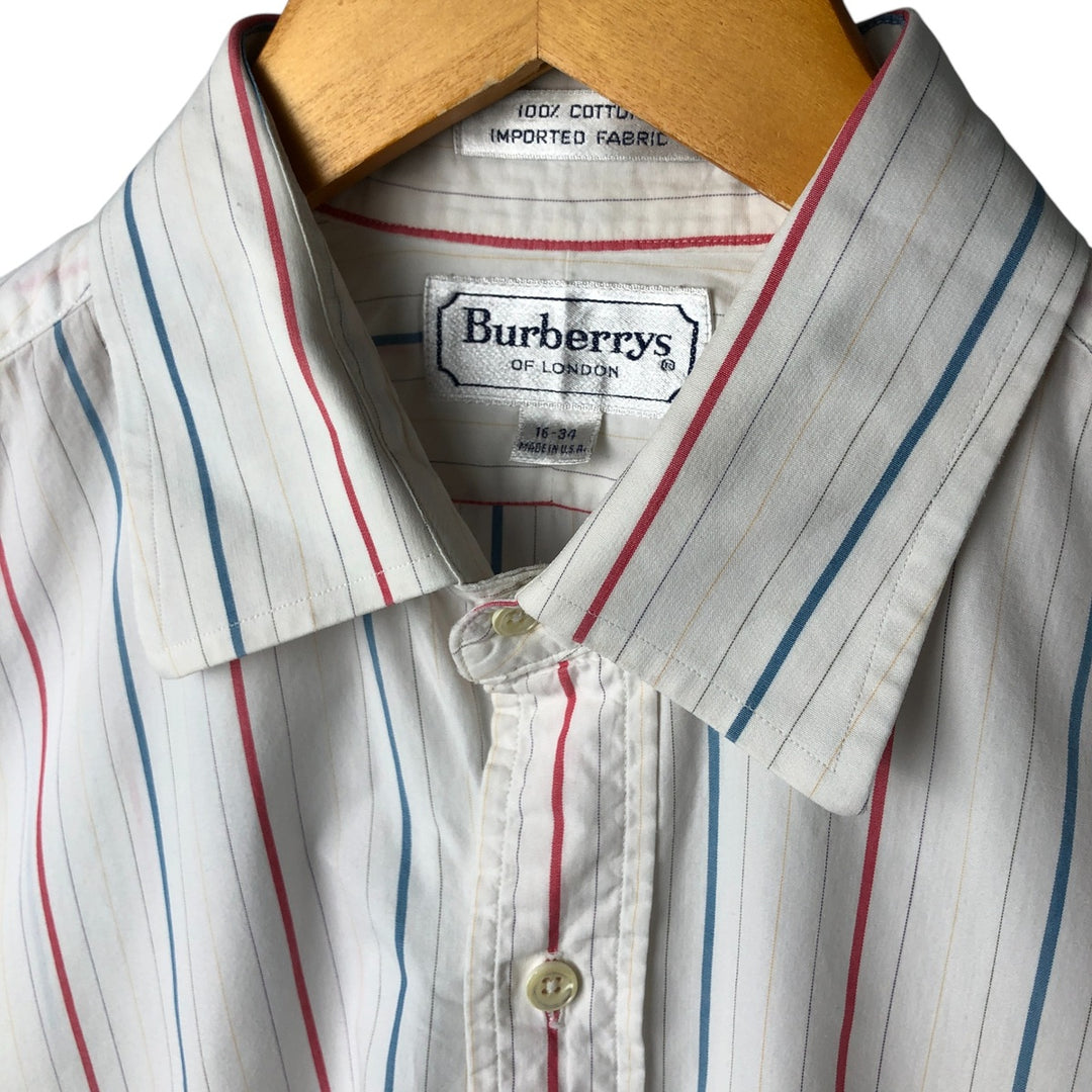 Burberry's BURBERRYS OF LONDON Long Sleeve Striped Shirt Made in USA Men's L Size Vintage cotton white type Vintage Second Hand