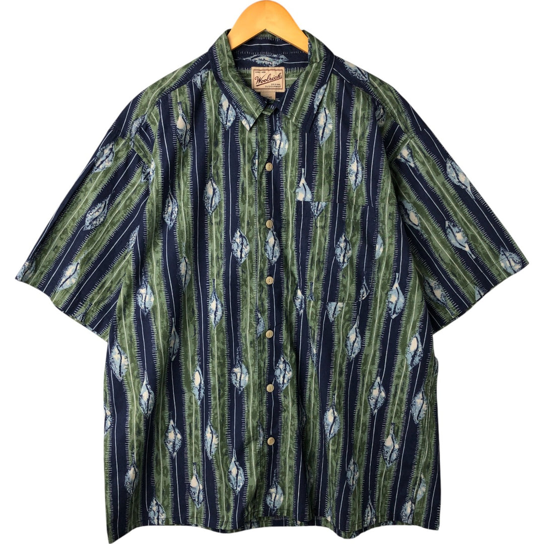 WOOLRICH All-over print short-sleeve cotton shirt, box shirt, men's XL size cotton navy blue type Vintage Second Hand