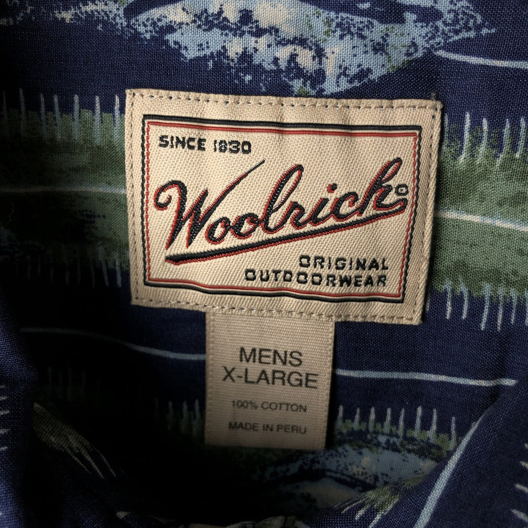 WOOLRICH All-over print short-sleeve cotton shirt, box shirt, men's XL size cotton navy blue type Vintage Second Hand