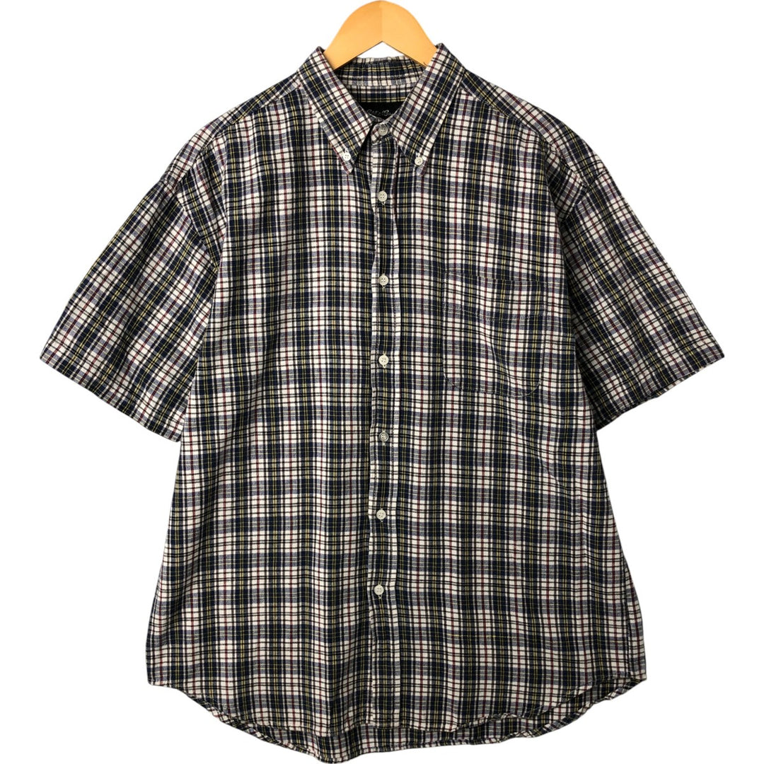 Eddie Bauer short sleeve button down check shirt, men's size L cotton white type Vintage Second Hand