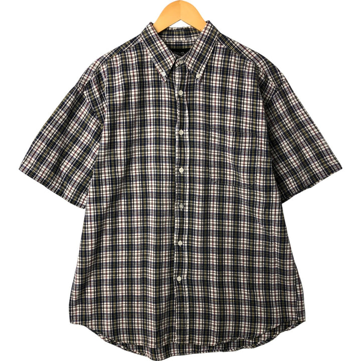 Eddie Bauer short sleeve button down check shirt, men's size L cotton white type Vintage Second Hand