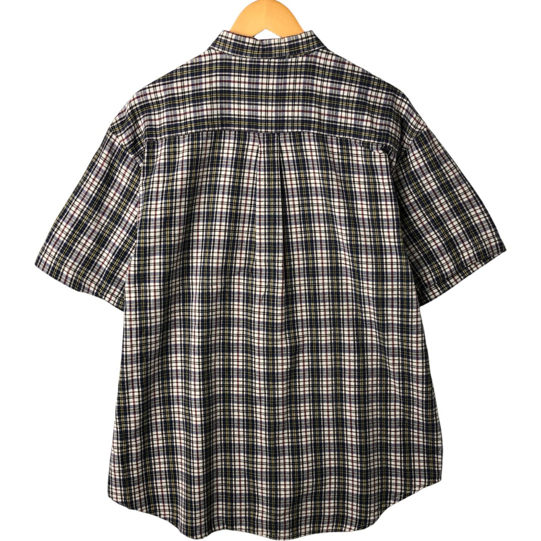 Eddie Bauer short sleeve button down check shirt, men's size L cotton white type Vintage Second Hand