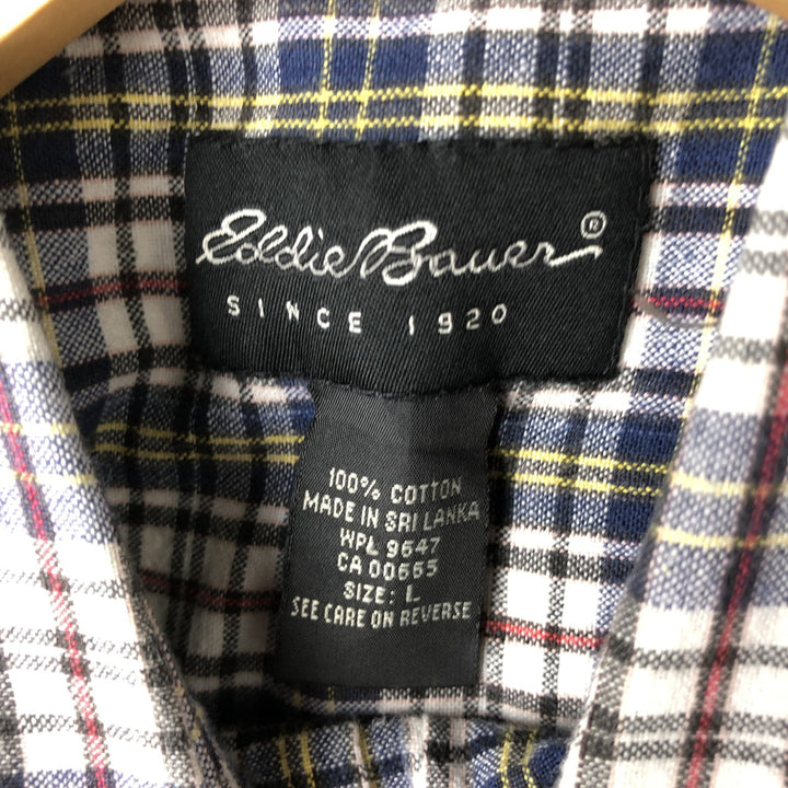 Eddie Bauer short sleeve button down check shirt, men's size L cotton white type Vintage Second Hand