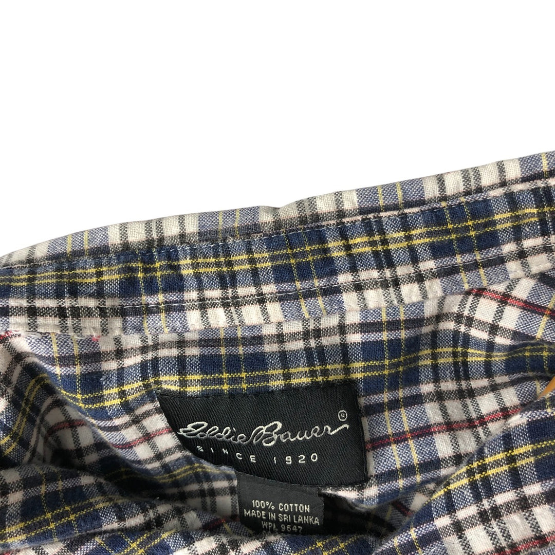 Eddie Bauer short sleeve button down check shirt, men's size L cotton white type Vintage Second Hand