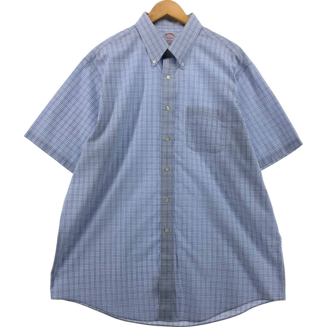Brooks Brothers Est.1818 MADISON short sleeve button down check shirt, men's XL size cotton blue type Vintage Second Hand