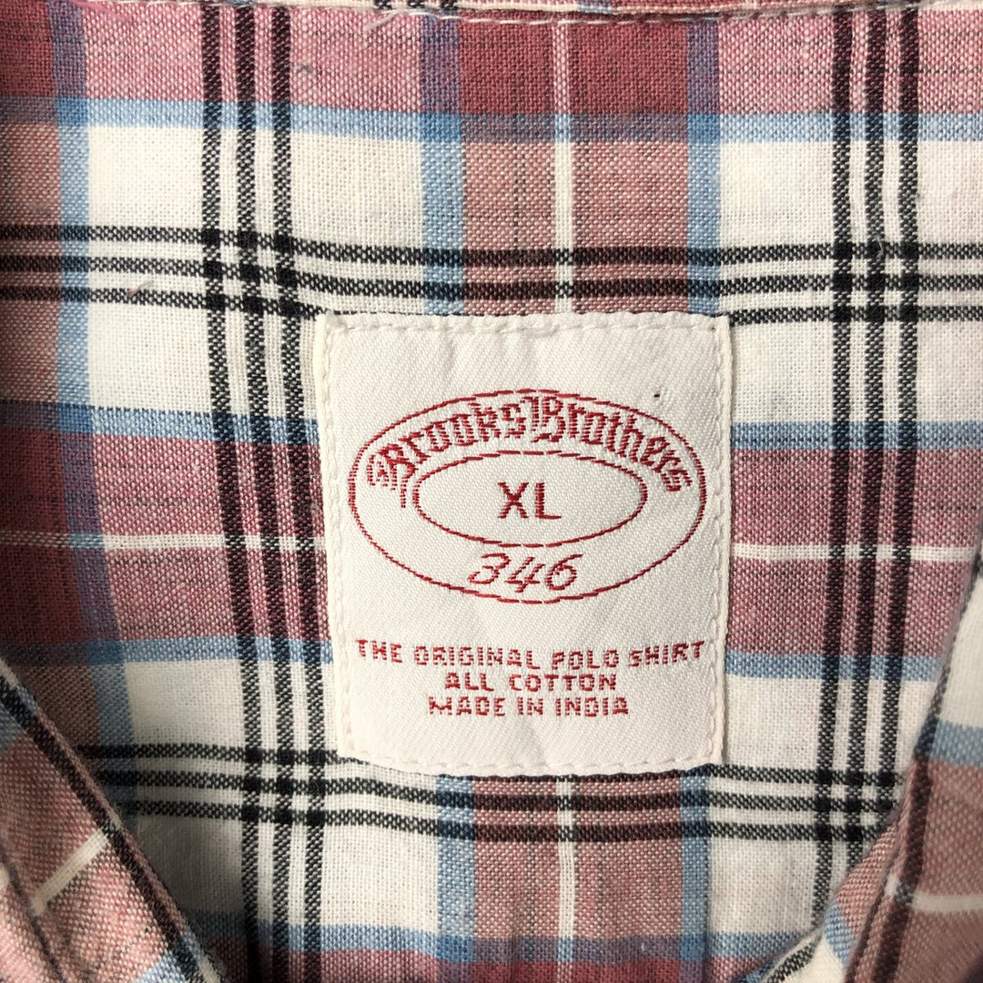 Brooks Brothers 346 short sleeve button down check shirt, men's size XL cotton red type Vintage Second Hand