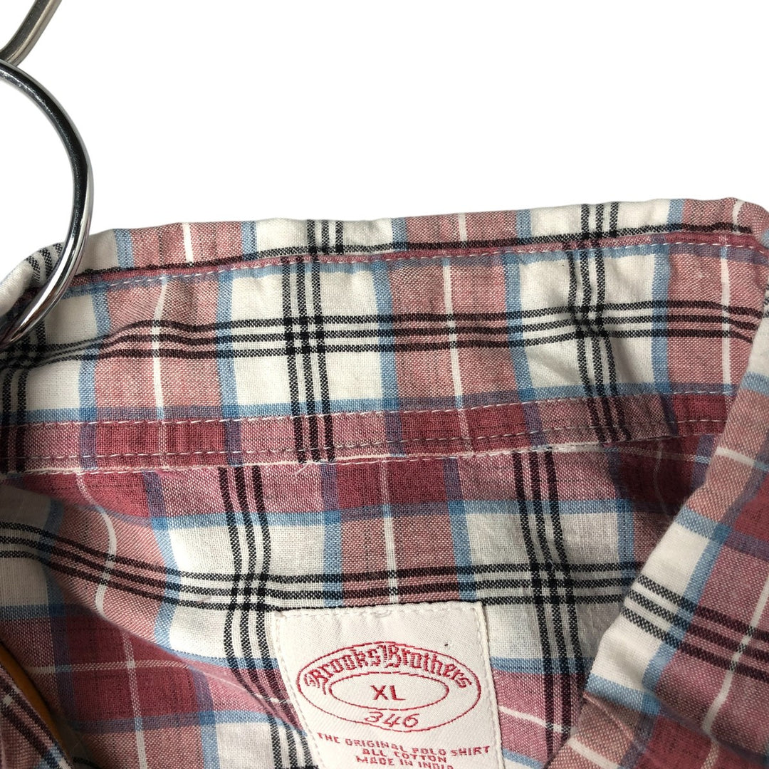 Brooks Brothers 346 short sleeve button down check shirt, men's size XL cotton red type Vintage Second Hand