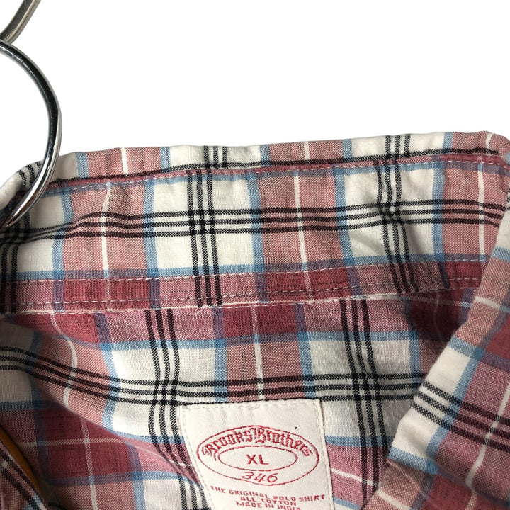 Brooks Brothers 346 short sleeve button down check shirt, men's size XL cotton red type Vintage Second Hand
