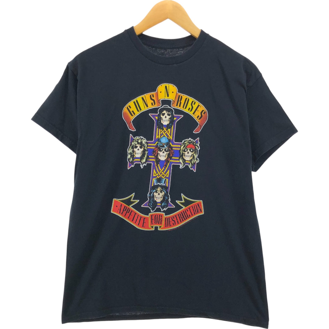 GUNS N' ROSES Skull Pattern Band T-shirt, Men's M size cotton black type Vintage Second Hand