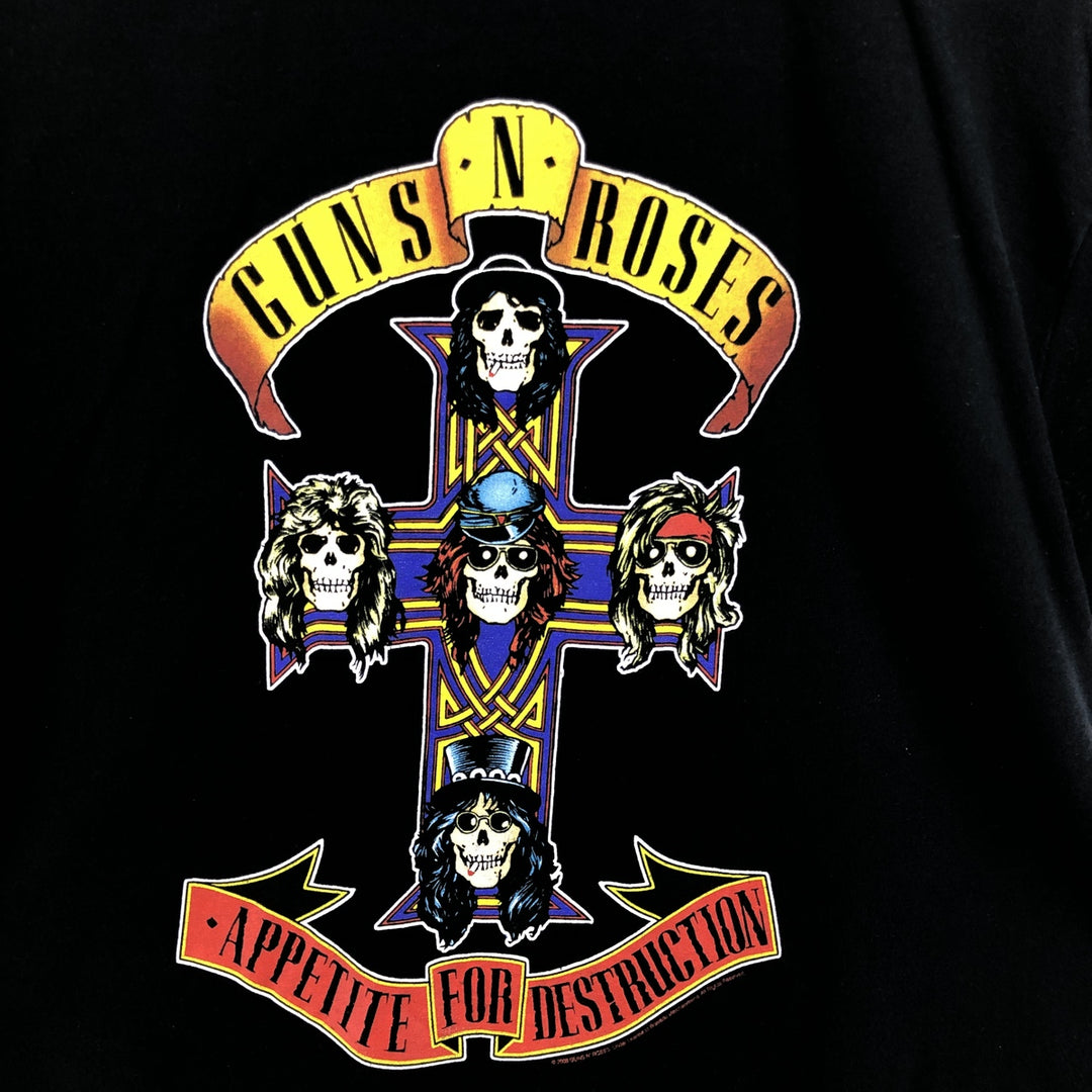GUNS N' ROSES Skull Pattern Band T-shirt, Men's M size cotton black type Vintage Second Hand
