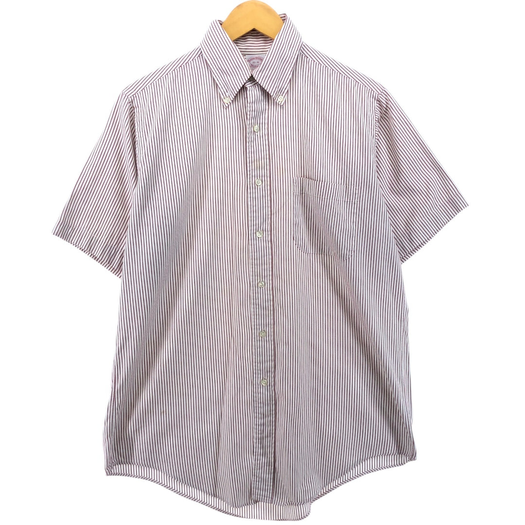 80s-90'S Brooks Brothers MAKERS Short Sleeve Button Down Striped Shirt Made in USA Men's M Size Vintage cotton brown type Vintage Second Hand