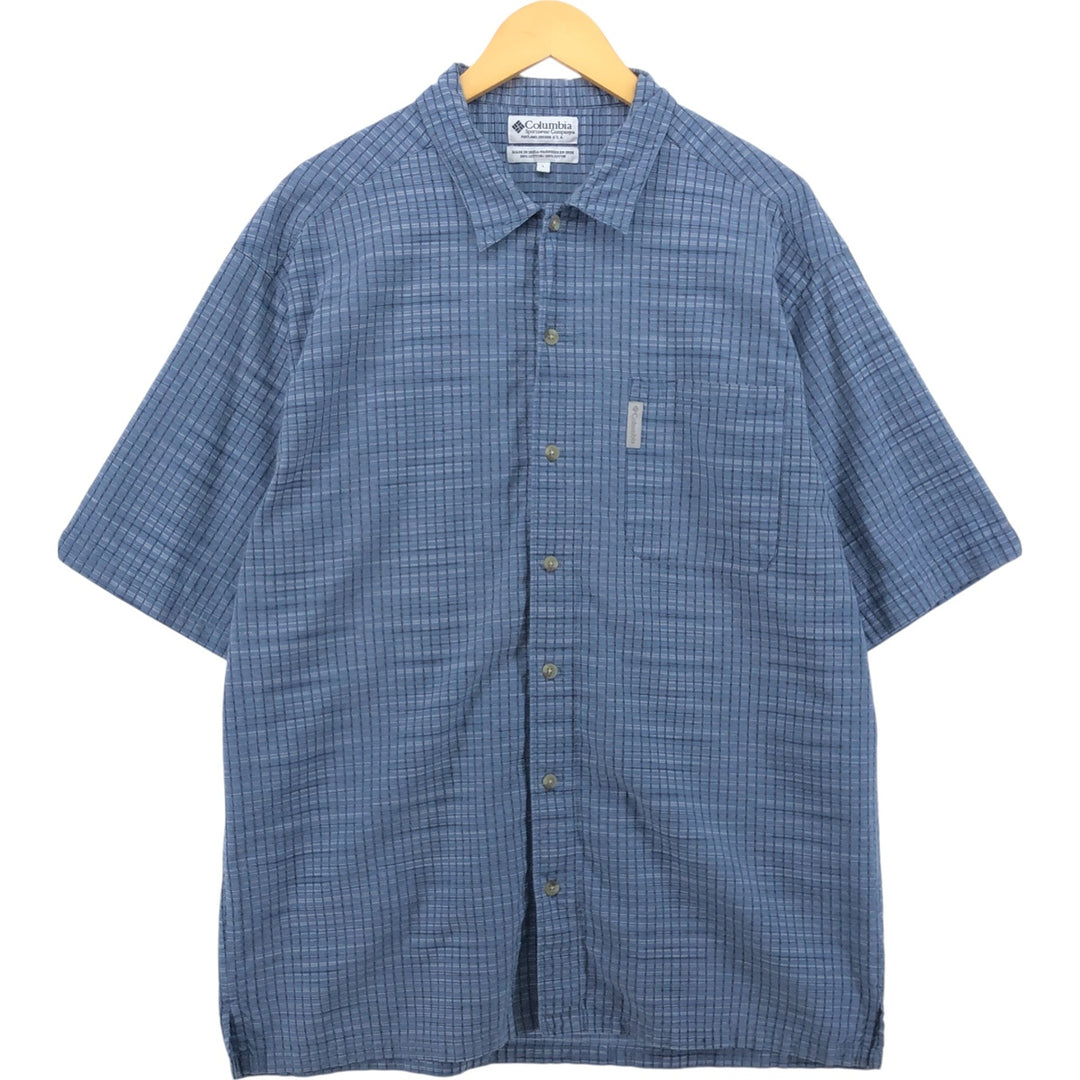 Columbia SPORTSWEAR COMPANY Short Sleeve Cotton Check Shirt Box Shirt Men's Size L cotton Navy blue Vintage Second Hand