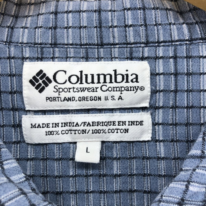 Columbia SPORTSWEAR COMPANY Short Sleeve Cotton Check Shirt Box Shirt Men's Size L cotton Navy blue Vintage Second Hand