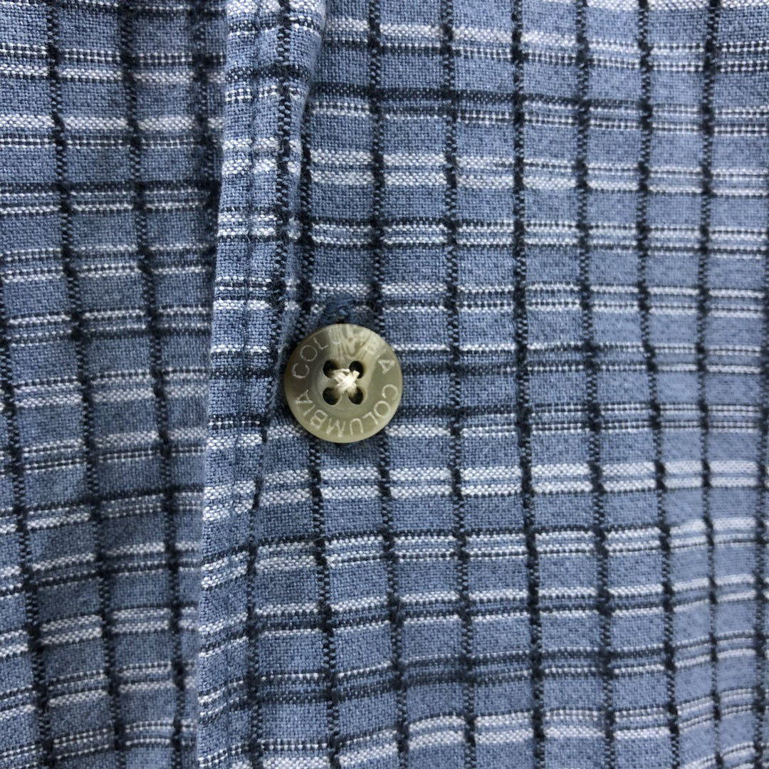 Columbia SPORTSWEAR COMPANY Short Sleeve Cotton Check Shirt Box Shirt Men's Size L cotton Navy blue Vintage Second Hand