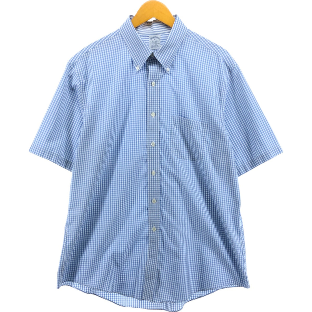Brooks Brothers Est.1818 Gingham Check Short Sleeve Button-Down Check Shirt Men's XL cotton Blue type light blue Vintage Second Hand