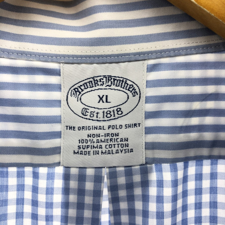 Brooks Brothers Est.1818 Gingham Check Short Sleeve Button-Down Check Shirt Men's XL cotton Blue type light blue Vintage Second Hand