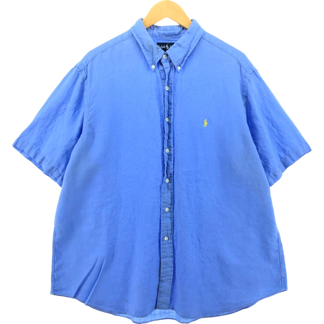 Ralph Lauren Classic Fit Short Sleeve Linen Button Down Shirt Men's Size L unclear blue type Vintage Second Hand
