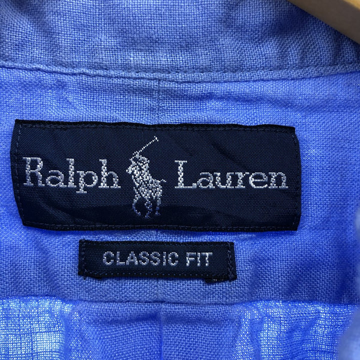 Ralph Lauren Classic Fit Short Sleeve Linen Button Down Shirt Men's Size L unclear blue type Vintage Second Hand