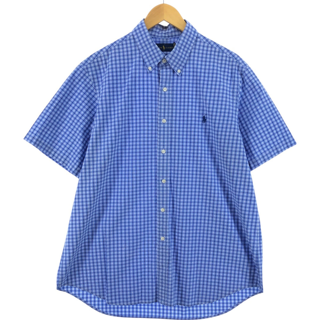 Ralph Lauren short sleeve button down check shirt, men's XL size cotton blue type Vintage Second Hand