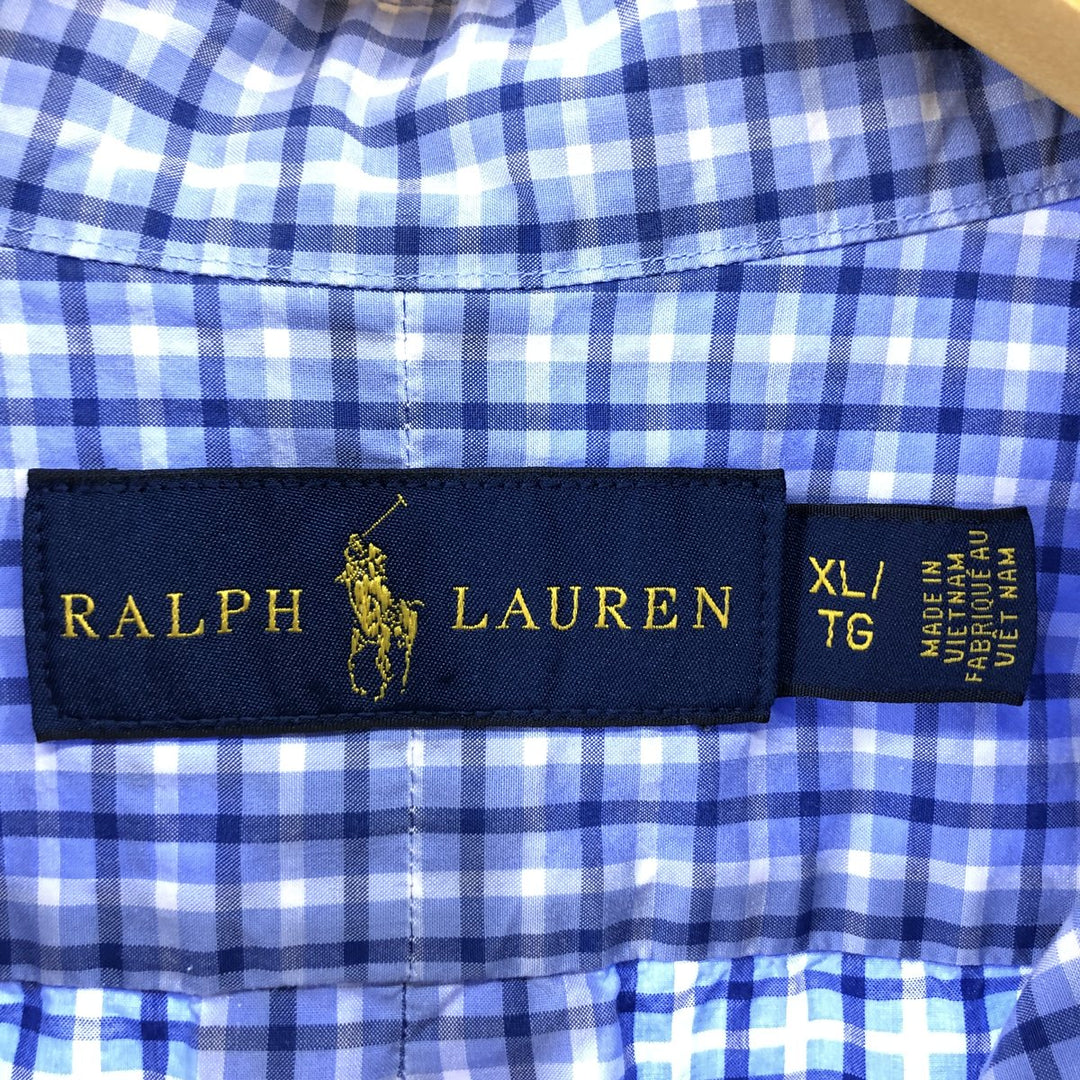 Ralph Lauren short sleeve button down check shirt, men's XL size cotton blue type Vintage Second Hand